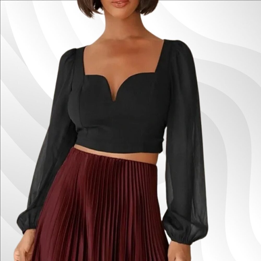 2/$30 Lulus Say It Again Black Tie-Back Long Sleeve Crop Top Size XS